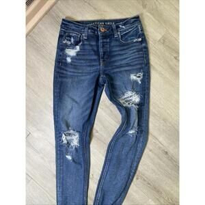 American Eagle Jeans Women’s Size 0 Straight Leg Distressed Ripped Y2K Stretch